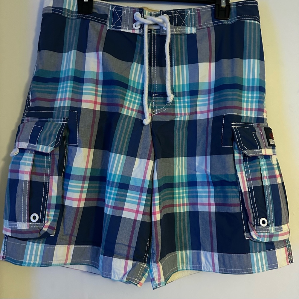 Hollister blue plaid swim trunks size medium NWOT